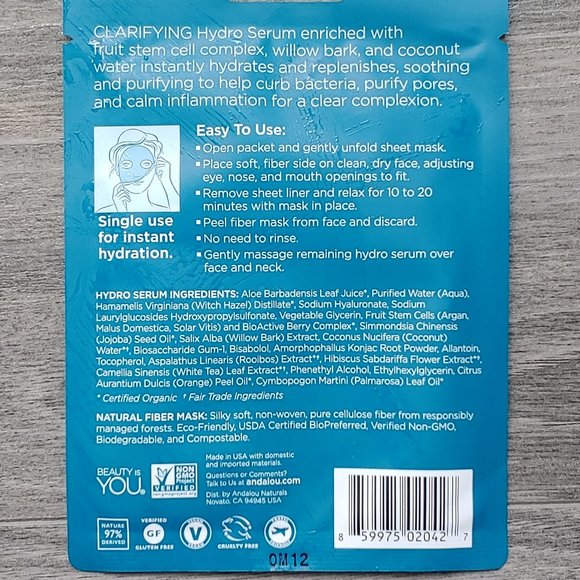 Andalou Naturals Instant Pure Pore Facial Sheet Mask (set of 6) - Picture 4 of 7